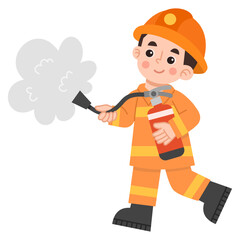 Illustration of Firefighter Extinguishing Fire