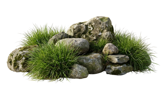 Rocks and grass composition natural elements outdoor scene stone arrangement.
