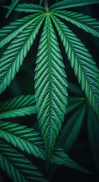 Close-up of Vibrant Green Cannabis Leaf Texture