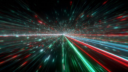 Endless flight through a neon crypto tunnel of colorful wires in space, symbolizing high-speed network connections, digital currency, futuristic cyberspace, and immersive VJ loop visuals in hyperspace