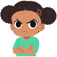 illustration of a cartoon angry girl with arms crossed in isolated white background