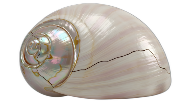 Seashells nautilus ocean sea shells marine nature beach spiral mollusk cracked texture detail close up on transparent background