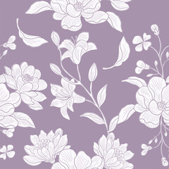 Elegant Lily and Aster Hand Drawn Flower Seamless Pattern