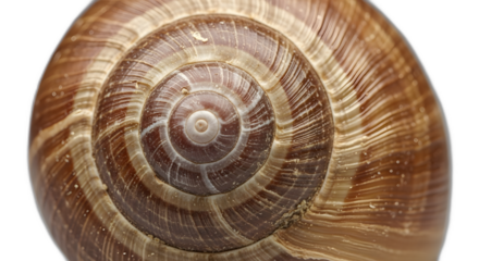 Snail shell macro spiral detail pattern texture wildlife nature invertebrate mollusk brown closeup design on transparent background