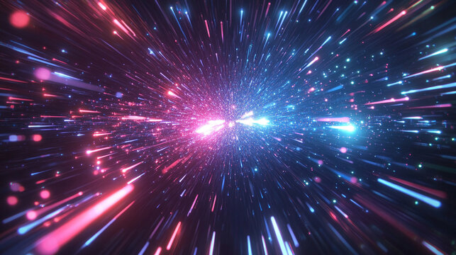 Endless flight through a neon crypto tunnel of colorful wires in space, symbolizing high-speed network connections, digital currency, futuristic cyberspace, and immersive VJ loop visuals in hyperspace