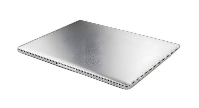 Silver laptop computer technology gadget electronic device sleek portable modern design workspace closed view on transparent background
