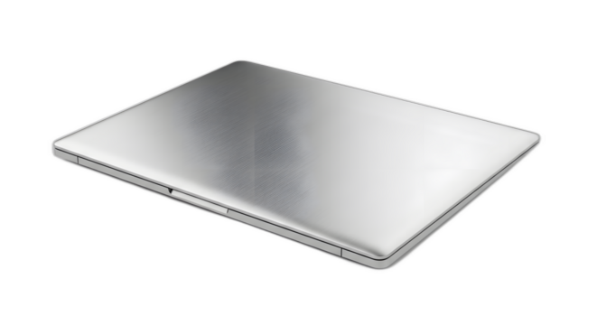 Silver laptop computer technology gadget electronic device sleek portable modern design workspace closed view on transparent background