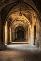 Fototapeta premium Long, arched corridor with stone walls