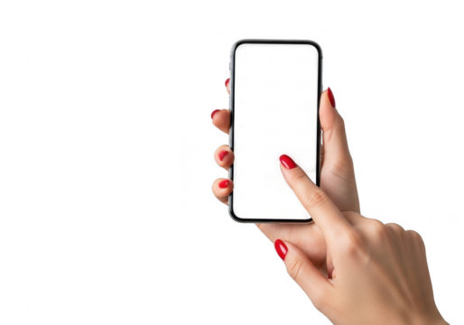 Hand holding a smartphone isolated on transparent background