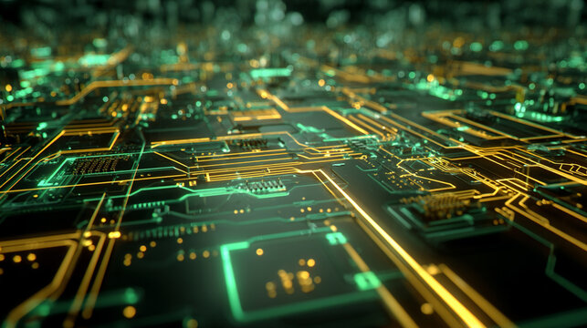 Endless travel through a glowing circuitboard environment, symbolizing digital networks, futuristic technology, virtual pathways, innovation, and immersive high-tech concepts in a continuous looping d