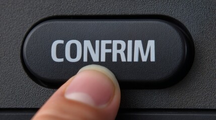 A close-up shot of a finger pressing the "CONFIRM" button on a black control panel