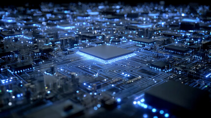 Endless travel through a glowing circuitboard environment, symbolizing digital networks, futuristic technology, virtual pathways, innovation, and immersive high-tech concepts in a continuous looping d