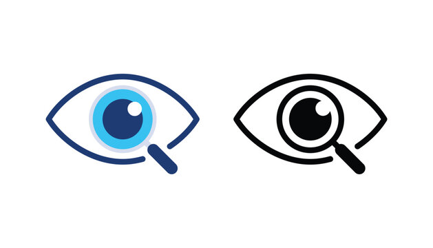 Eye magnifying glass icon. Eye magnifier icon. Pixel perfect icons. Magnifier with eye outline icon