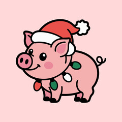 cartoon pig with Santa hat illustration