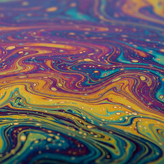 Obraz premium Dynamic Swirls of Iridescent Colors Creating a Hypnotic Abstract Pattern on a Fluid Surface with Micro Bubbles