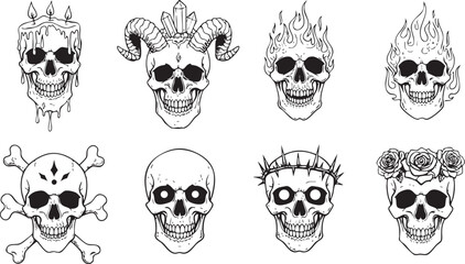 Fototapeta premium Skull Illustrations with Various Decorations and Symbols