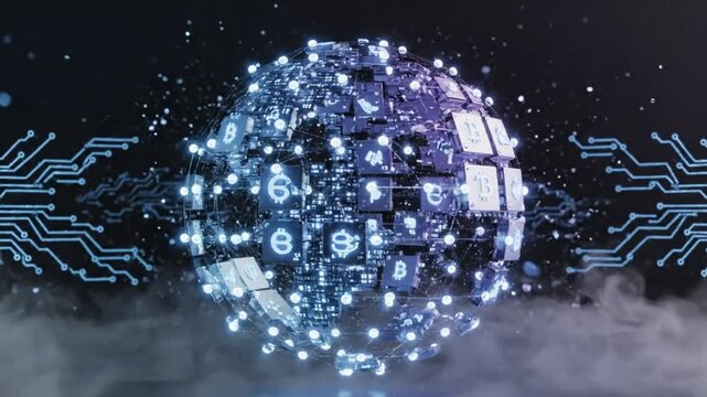Futuristic Digital Globe with Circuits and Glowing Data Streams