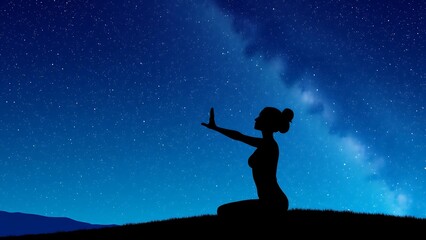 Woman Practicing Yoga Under Starry Night