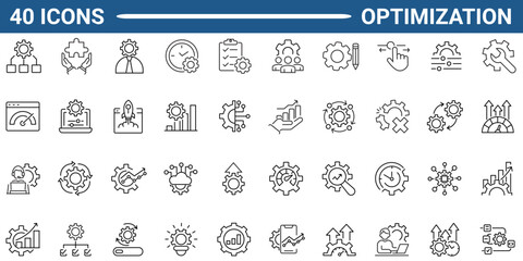 Optimization line icon set. Outline icon collection. Editable stroke. Vector illustration