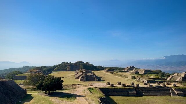 Sunny Day at Historical Ancient Zapotec Ruins of Monte Alban (Monte Alban, Oaxaca, Mexico)