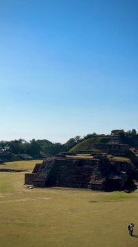 Monte Alban Pyramid Panorama with Tourists on Site (Monte Alban, Oaxaca, Mexico)
