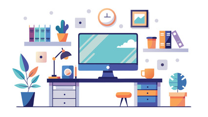 home office workspace with computer and plants © Mdfahad