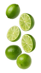 Falling lime slice isolated on transparent background