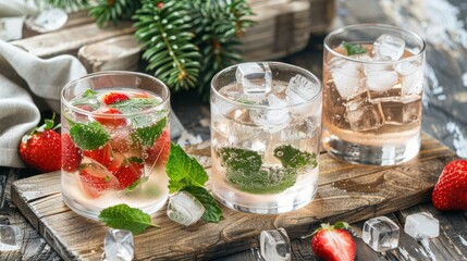 Refreshing Strawberry Mint Lemonade in Glasses on Rustic Wood Surface