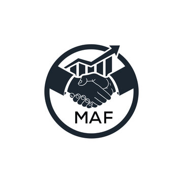 MAF Business Partnership Handshake. MAF Logo with Growth Chart  Corporate Success and Financial. MAF Collaboration Icon.

