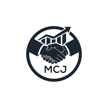 MCJ Business Partnership Handshake. MCJ Logo with Growth Chart  Corporate Success and Financial. MCJ Collaboration Icon.
