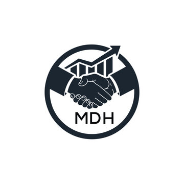 MDH Business Partnership Handshake. MDH Logo with Growth Chart  Corporate Success and Financial. MDH Collaboration Icon.
