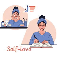 Self-love routine, skincare and journaling for mindfulness