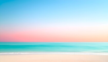 Dreamy tropical beach scene with gradient sky, smooth water and golden sand