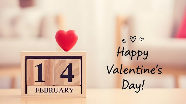 Valentine s day wooden block calendar with red heart decoration