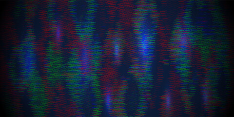 Abstract background with colorful glitch effect from pixels on dark purple screen. Digital Pixel color RGB noise error video frames. VHS, TV effect concept.