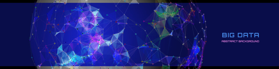 Abstract 3D sphere with color chaotic grid  connecting data circles for techno, science, AI and globe network data. Big Data.
