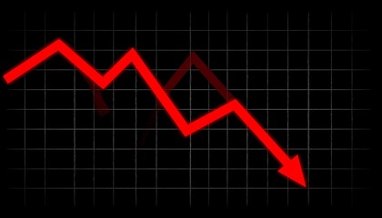 A red line trending downward, showing financial decline on a black background with a gray grid