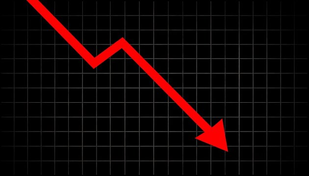 A red line trending downward, symbolizing loss, against a dark gray grid background. A visual representation of economic decline - Powered by Adobe