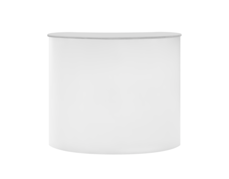 Empty White prefabricated curved counter mock up for trade show or exhibition isolated on white background