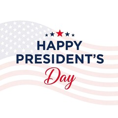 Happy President's Day celebration graphic with waving American flag background. Patriotic holiday vector illustration for national events and US democracy.