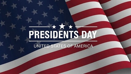 Patriotic Presidents' Day holiday banner with the American flag waving dynamically, symbolizing national pride and historical tribute in the USA.