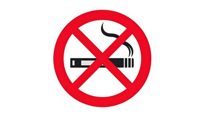Fototapeta premium A simple icon featuring a cigarette crossed out within a red circle, indicating a prohibition. The background is pure white