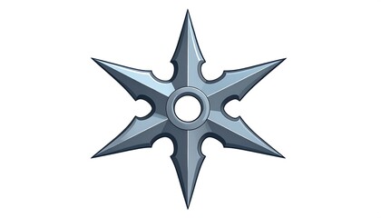 Obraz premium A six-pointed, stylized metal weapon with sharp blades and a central circular hole, likely used for throwing. It has a gradient of grey