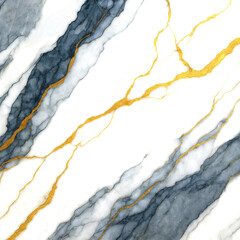 Luxurious white marble texture background with blue veins and gold cracks. Elegant natural stone surface for interior design, ceramic tile flooring, and decorative wallpaper.