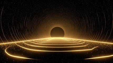 Gold circular waves forming a dynamic tunnel motion loop, symbolizing energy, futuristic design, digital visuals, motion graphics, and mesmerizing abstract patterns for video backgrounds and visual di