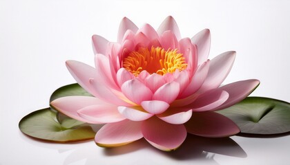 Beautiful Pink Lotus Flower Blossom with Yellow Pollen on a White Background