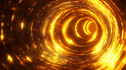 Gold circular waves forming a dynamic tunnel motion loop, symbolizing energy, futuristic design, digital visuals, motion graphics, and mesmerizing abstract patterns for video backgrounds and visual di