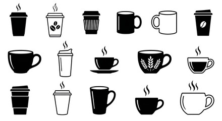 Assorted Coffee Mugs and Disposable Cups Seamless Pattern on Transparent Layout