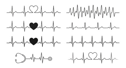 Heartbeat Rhythms Graphic Representation with Love and Healthcare Symbolism for Medical Illustration