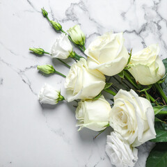 White Roses and Buds Arranged on a Marble Surface flowers floral